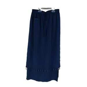 City Girl By Nancy Bowen Size 12 Midi Skirt Boho Navy Blue Beaded Whimsigoth